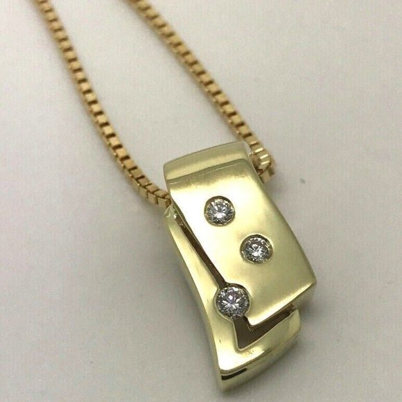 14k Yellow Gold 3 Stone Round Brilliant Diamonds Pendant & Chain - Picture 2 of 6